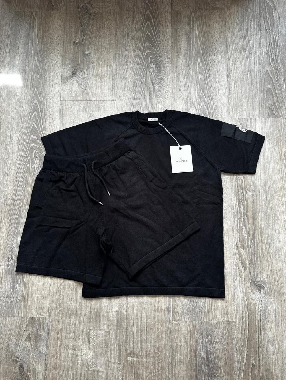Moncler Men's Black Knit T-Shirt & Shorts Matching Set- Size S